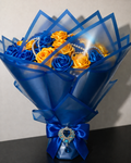Luxus Seidenrosen Strauß – Blau & Gelb Edition