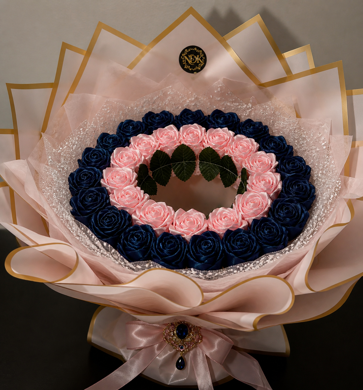 Luxus Seidenrosen Strauß – Blau & Rosa Premium Edition