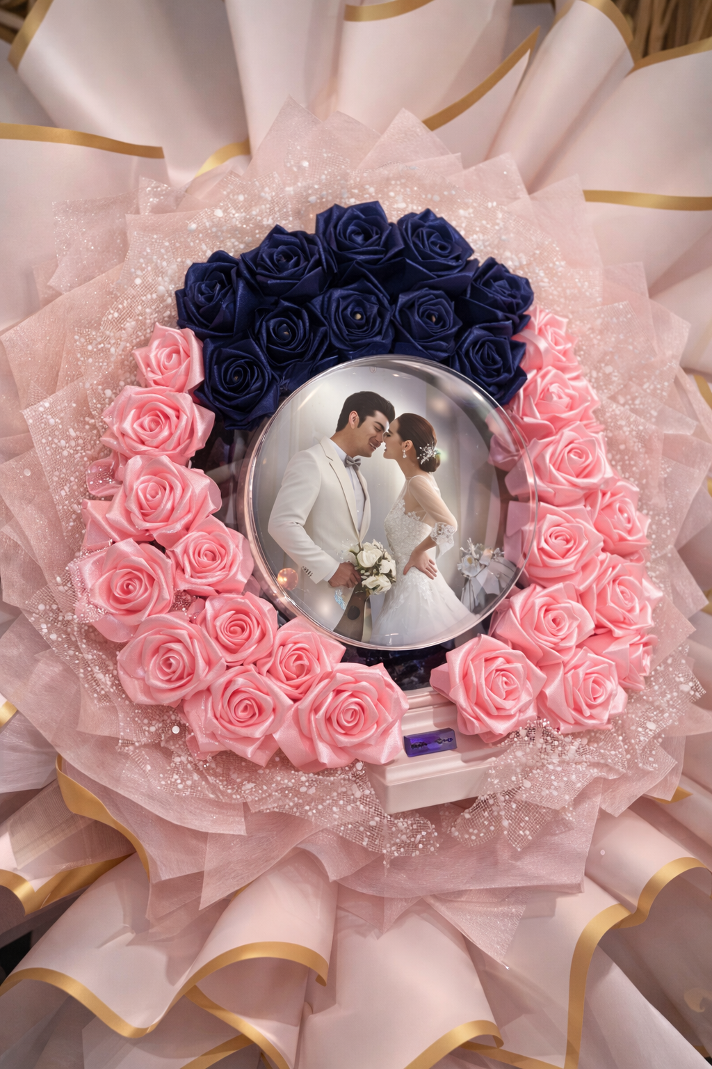 Seidenrosenstrauß mit LED Spiegel